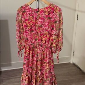 Taylor Pink Floral Long Sleeve Tiered Dress